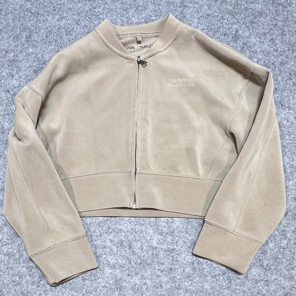 Zara Kids Tan The Riding Horse Society Cropped Bomber Jacket Size 8-9 Years